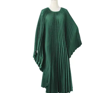 2024 Miyake Fashion Satin Women's Dress Green Polyester Women's Dress Picture Factory Custom Pleated Dress