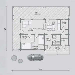 Bộ nhà gỗ lắp ghép hiện đại 85m², thân thiện với môi trường, làm từ gỗ, tự xây dựng, kiểu nhà cabin, mô đun, 2 phòng ngủ - Product Image 3