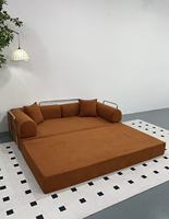 Ensemble de canapés modulaires compressés en velours côtelé, style crème, avec housse amovible et lavable, idéal pour petits espaces, livré plat et compressé en boîte