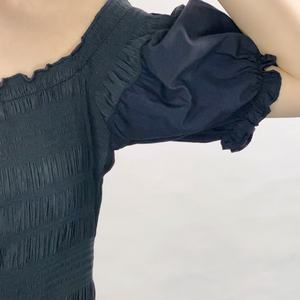 Vestido de Verano para Mujer, de Buena Calidad, con Hombros Descubiertos, Mangas Abullonadas, Plisado, Bordado Floral, Mini Vestido - Product Image 6