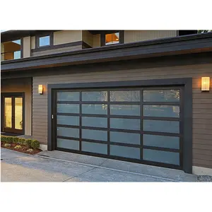 black color automatic glass sectional garage door for home use