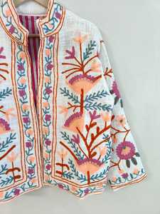 Classic Art Craft Handmade Embroidered Bohemian Suzani Bomber <b>Jacket</b> Reversible Breathable Eco Friendly <b>Short</b> <b>Sleeve</b> <b>Jacket</b> - Product Image 4