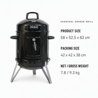 Barbecue fumoir au charbon de bois Bullet Smoker en acier émaillé avec thermomètre intégré et poignée anti-chaleur pour barbecue extérieur, jardin et camping
