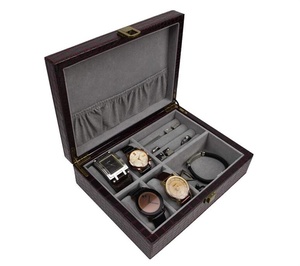 Executive PU Crocodile Leather Watch Box Cufflink Ring Storage Jewelry Box Organizer for Men