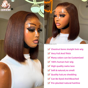 # Parrucca Bob Corta Liscia 5x5 HD Lace Closure Marrone 4 Tonalità, Senza Colla, Pre-Piumata, in Capelli Umani Veri Vietnamiti Grezzi, con Frontale in Pizzo - Product Image 5