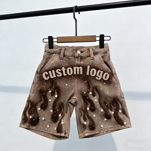 กางเกงยีนส์ขาสั้นวินเทจ แต่งคริสตัล ทรงแบ็กกี้ ขาสั้นทรงจ็อต ล้างสีแบบแอซิด ข้อเข่าสองชั้น สไตล์สตรีทแวร์ ทรงหลวม สกรีนโลโก้ได้ - Product Image 3