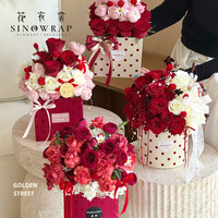 Kotak Hadiah Bunga Segar SINOWRAP Velvet Polka Dot Hug Bucket Perlengkapan Rangkaian Bunga Grosir Ember Buket