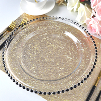 Assiettes de présentation en verre transparent avec bordure perlée, sous-assiettes rondes en cristal de luxe pour la mise en table de mariage