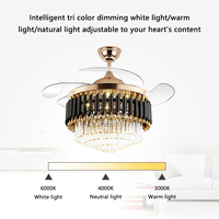 Lustre en cristal de luxe pour chambre à coucher Plafonnier Led Ventilateur de plafond de luxe Led avec lumière Lustre intelligent Plafonnier et ventilateur