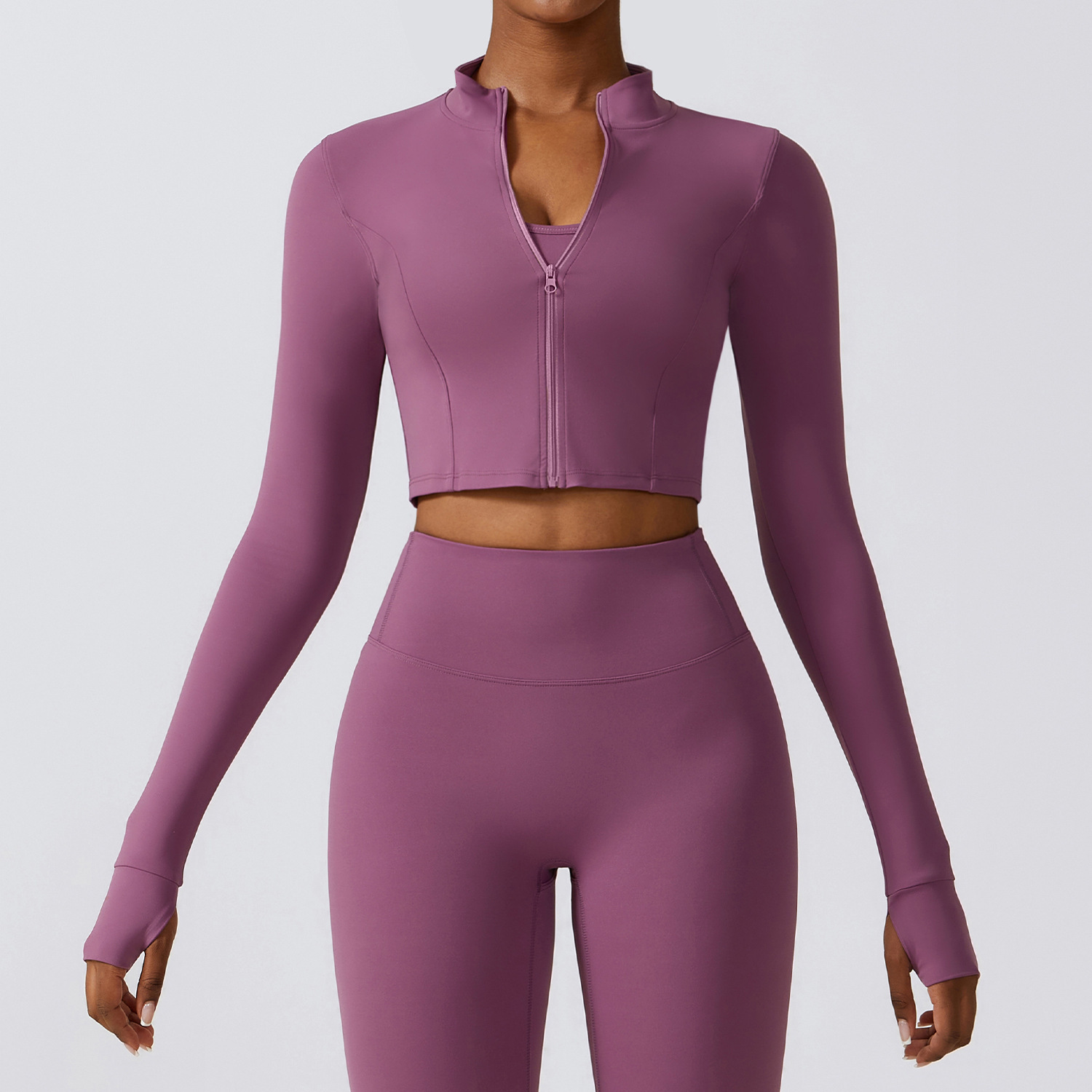 Hot Sale Stand Collar Zip-Up Long Sleeve Breathable Waterproof Sports Jacket Workout Top for Women Gym Fitness Yoga Four-Way