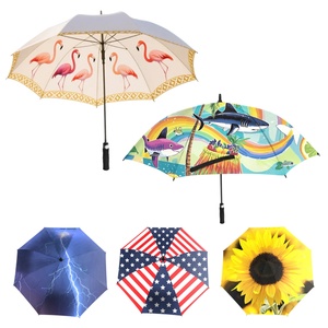 Promotional Sublimation Straight Golf <b>Umbrellas</b> Black Fiberglass Frame Windproof UV Protection Customizable Color Auto Open - Product Image 5