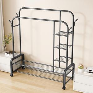 Multifunctional Movable Clothes <strong>Rack</strong> with Side Storage <strong>Shelves</strong> Thickened Metal <strong>Coat</strong> <strong>Rack</strong> Stand Stable Load-bearing Capacity - Product Image 1