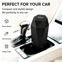 Mini poubelle de voiture avec couvercle, poubelle de voiture à bouton-poussoir en ABS, conteneur à déchets compact pour l'organisation de l'intérieur de la voiture