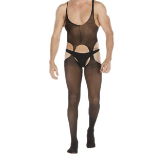 Combinaison transparente pour homme en spandex et nylon noir, une pièce, sans entrejambe, legging gainant - Product Image 1