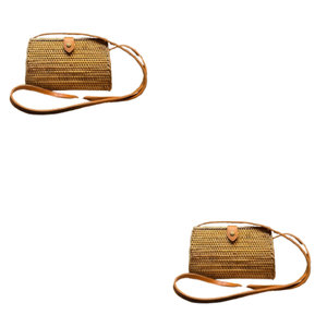 Lombok Tri Shape Long Rattan Wallet Bag con correa de cuero Tejido a mano Minimalista Crossbody Tradicional Mimbre Crafts Bag - Product Image 5