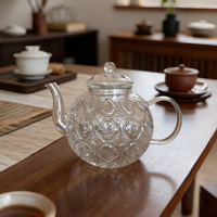 Théière en verre borosilicate haut de gamme avec motif fleur de bégonia, transparente, avec couvercle et poignée, pour thé en vrac et thé aux fleurs