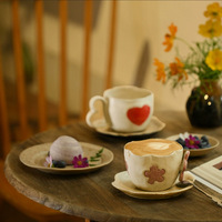 Tasse à café en céramique japonaise Shirakawa, motif fleur de cerisier en relief, peinte à la main, 250 ml, avec soucoupe, coffret cadeau, style vintage, pour la maison