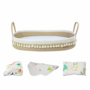 Storage Baby Changing Basket Baby Diaper Changing Basket Nursery Set With Thick Pad Waterproof Leather Pad Leaf Shape Cushion And Storage Bag