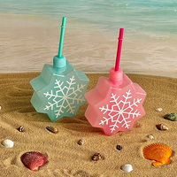 Gobelets créatifs en forme de flocon de neige de style américain 3D de 17 oz avec paille, verre à vin de Noël, gobelet en plastique pour jus