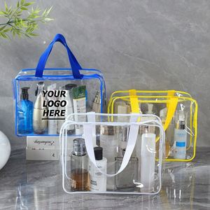 Grande trousse de toilette transparente en PVC avec poignée pour cosmétiques de voyage et promotions beauté de marque - Product Image 1