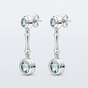 Pendientes de Plata de Ley 925 con Aguamarina – Joyería Colgante con Dos Piedras Redondas Engastadas - Product Image 2
