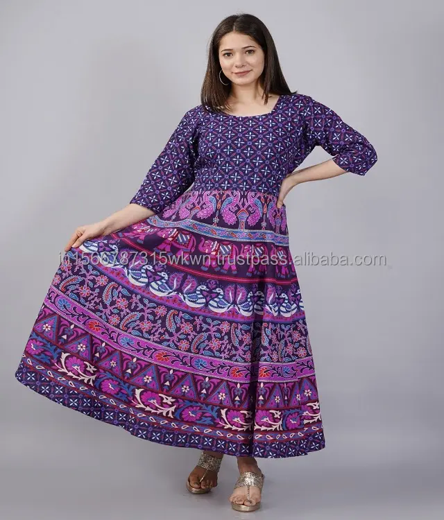 Großhandel und niedriger Preis Boho Hippie-Stil Kleid indische Baumwolle handgefertigtes Sommerkleid Midi-Kleid Damen Partybekleidung Kleid