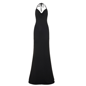 Sexy Solid Natural Woven Cowl Neck Backless Maxi Dress Women Flared Skirt Slim Fit Evening Gown Party Formal Wear - Product Image 6