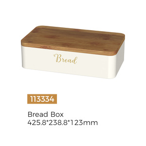 Bamboo Lid Bread Box Storage Jar Set Ivory White Rectangle Kitchen Food Sealing Container With Wooden Lid - Product Image 4