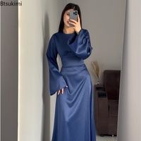 Nouvelle Robe Longue Musulmane pour Femme, Abaya Slim Fit en Satin Uni avec Bandage, Style Marocain, pour Fête du Ramadan, Islam, Dubaï, Arabe
