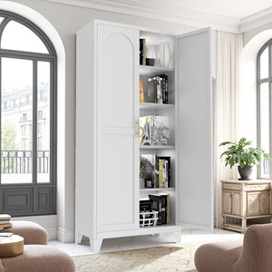 Armadio a 2 Ante in Metallo da 71'' con Ripiani Regolabili Bianco per Camera da Letto, Soggiorno, Cucina - Product Image 2