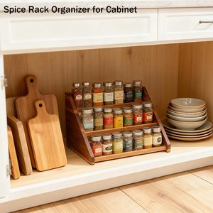 Estante para Especias de Madera de Acacia de 3 Niveles para Encimera y Armario - Capacidad para 21 Frascos, Organizador de <span class=keywords><strong>Despensa</strong></span>, Estantes Ajustables - Product Image 3