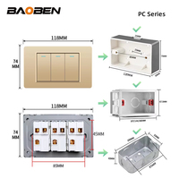 BAOBEN Panneau PC Ignifuge Prise Murale Standard Brésil Double USB Type C Interrupteur d'Éclairage Bureau 118*72mm Or 10A 20A