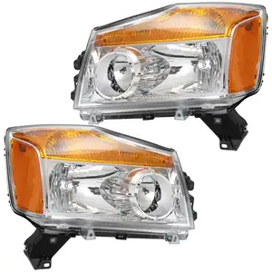 VISHN Pair Headlights for 2004-2015 Nissan Titan / 2004-2007 Armada Factory Head Lamp Clear Lens Headlight Assembly