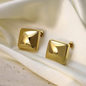 Stud Earrings Square Pyramid Gold Stainless Steel Geometric Fashion Jewelry Gift For Women - Product Image 1