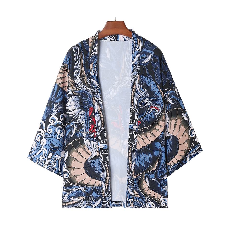 Chaqueta tipo kimono japonés para hombre, informal, de manga larga, con frente abierto, ligera, Yukata Outwear