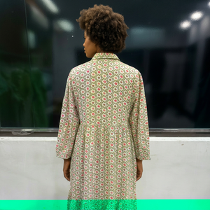 Vestido Midi Vintage con Estampado Floral, Cuello Camisero, Manga Larga, Dobladillo Acampanado, Estilo Casual, Tejido Transpirable de Rayón, para Primavera - Product Image 3