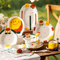 Ensemble de vaisselle en céramique de dessin animé Ins bols à riz assiettes de qualité de restaurant bols de couleur sous glaçure assiettes ensemble de vaisselle en céramique