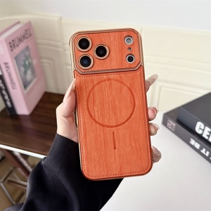 Coque de téléphone magnétique électroplaquée en cuir grain de bois, texture originale en TPU pour iPhone 17 Air 16 15 <span class=keywords><strong>Pro</strong></span> Max - Product Image 3