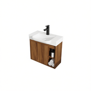 Mueble de Baño con Lavabo de Cerámica de 24 Pulgadas, Montado en la Pared, Puerta con Cierre Suave, Diseño Moderno - Product Image 1