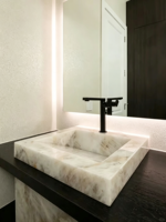 Vasque en Agate Naturelle Translucide Écologique de Luxe Moderne pour Meuble-Lavabo de Salle de Bain Rétroéclairé
