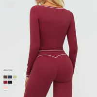 Ensemble de yoga 2 pièces pour femmes, de haute qualité, léger, écologique, en spandex/nylon, uni, col rond, longueur intégrale, respirant, séchage rapide