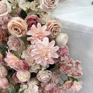 DKB Usine En Gros De Mariage Fleur Route Guide Table Artificielle De Luxe Fleur Conception 2m * 40cm Blanc et Rose Fleur Chemin De Table - Product Image 3