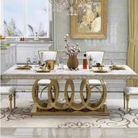 Table à manger en marbre en acier inoxydable plaqué or moderne de luxe, 10 chaises, meubles écologiques de qualité supérieure, salon, salle à manger