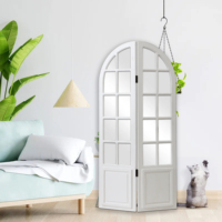 Paravent en bois blanc fait à la main sur mesure avec deux panneaux Cadre en bois rustique en verre arqué Paravent mural décoratif Miroir Séparateur de pièce
