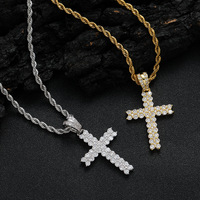Usine Vente Chaude Hip Hop Laiton CZ Croix Pendentif Collier Plein Bling Zircon Or Argent Métal Couleur Placage Chaîne