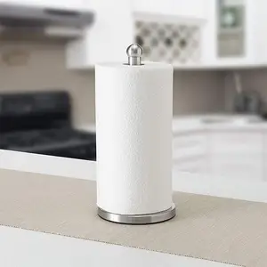 Stainless Steel Kitchen Paper Towel Holder Dispenser Desktop Plastic Wrap Large Roll Storage Rack With Square Base For Home