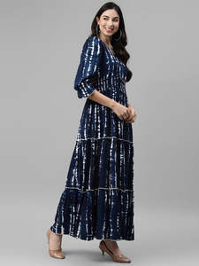Vestido Maxi Asimétrico de Rayón Teñido Anudado para Mujer, Estilo Festivo, Casual y Elegante, Tallas Grandes, de Una Pieza - Product Image 2