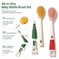 Brosse de nettoyage 4-en-1 en silicone souple sans BPA pour biberons, bouteilles d'eau et tétines, motif uni