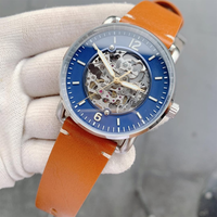 Montre automatique mécanique à remontage manuel pour homme, squelette marron avec index lumineux
