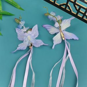 2026 Estilo Hanfu Original Hecho a Mano en Seda Morada, Versátil y Fresco, con Pinza para el Cabello con Lazo de Mariposa y Adorno Perforado para el Cabello - Product Image 3
